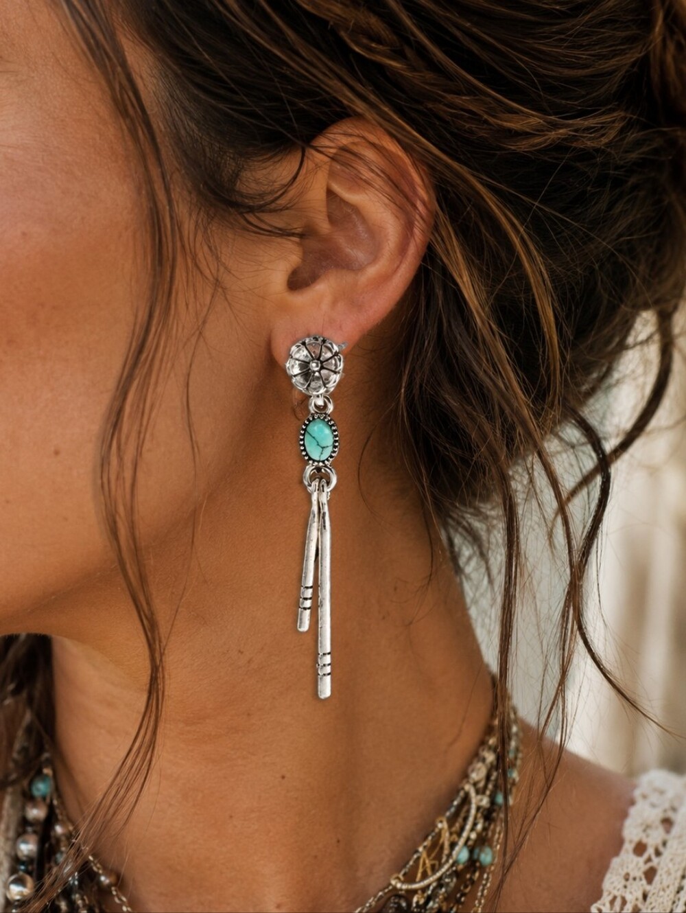 ANTHROPOLOGIE BOHO TURQUOISE DANGLE EARRINGS 1